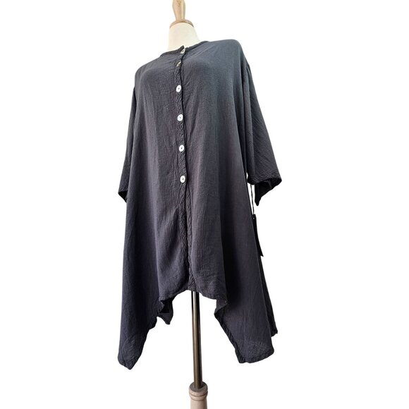 Oh My Gauze Btn Up Cotton Tunic Top CoverUp Sz L/XL Lightweight Handpockets NWT - Picture 1 of 9